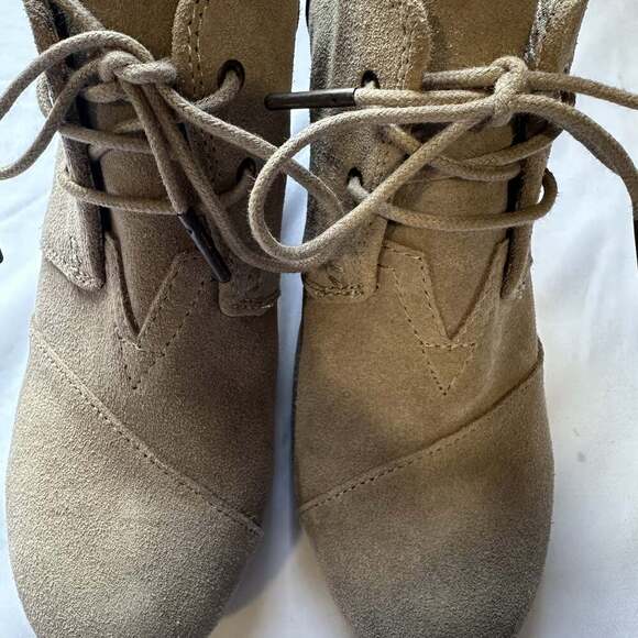 Toms Desert Wedge Taupe Suede Lace Up Ankle Boots - Picture 4 of 6